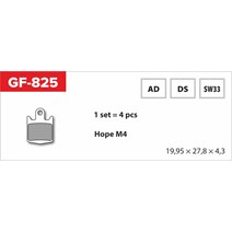 brzdové destičky  GF 825 AD MTB HOPE (bez pružinky, pérka, závlačky)                                                                                                                                                                                      