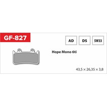 brzdové destičky  GF 827 AD MTB HOPE (bez pružinky, pérka, závlačky)                                                                                                                                                                                      